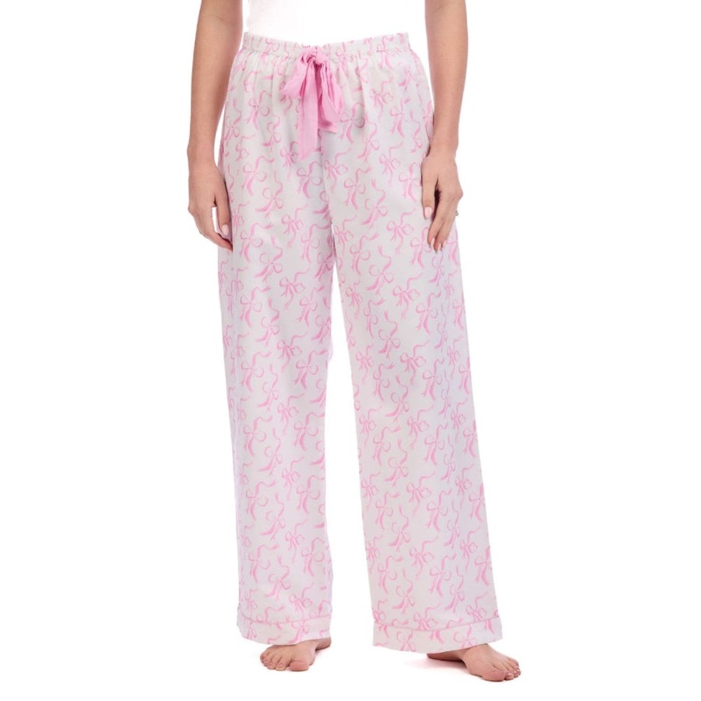 Women’s pink bow Valentine’s Day pajama pants by Mud Pie